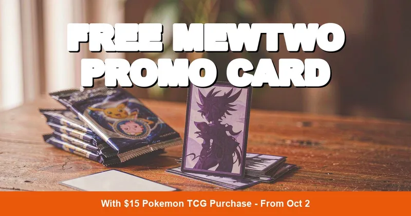 Free Pokemon Mewtwo Promo Card With $15 Purchase at 7 Retailers Starting October 2