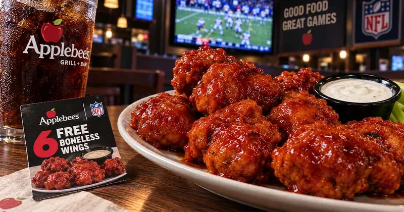 Applebees Season Wing Ticket: 6 Free Boneless Wings Every NFL Week With a $15 Order