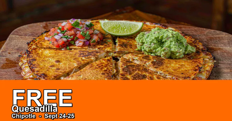 Chipotle: FREE Quesadilla with $20+ Digital Order - Code NQD2026 (Sept 24-25)