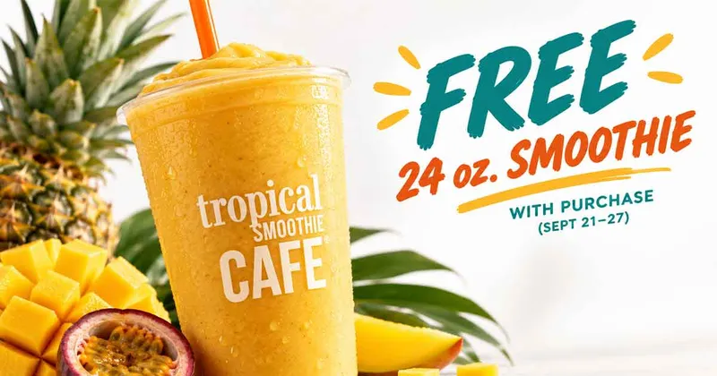 Tropical Smoothie Cafe Tropic Fan Fest: FREE 24 oz. Smoothie with Purchase (Sept 21-27)
