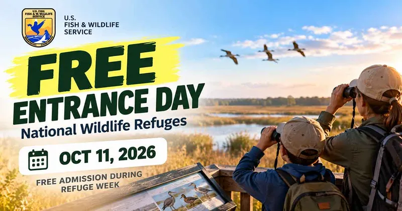 USFWS National Wildlife Refuges: FREE Entrance Day Oct 11, 2026 — Free Admission During Refuge Week