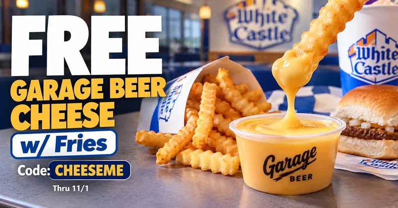 White Castle Free Garage Beer Cheese w/ Fries: Code CHEESEME (thru 11/1)