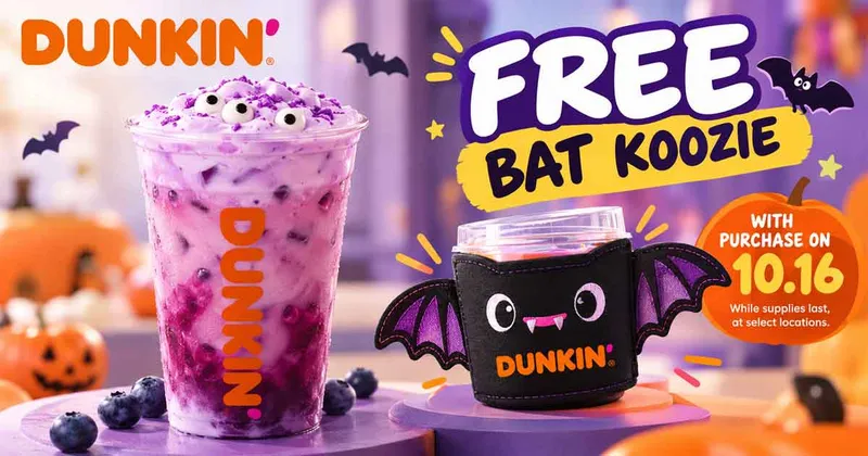 Dunkin' FREE Bat Koozie Giveaway: Get a Spooky Berry Battie Daydream Refresher on October 16!