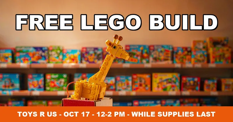 Free LEGO Geoffrey Build at Toys R Us: Bricktober Event Oct 17 (12-2 PM, While Supplies Last)