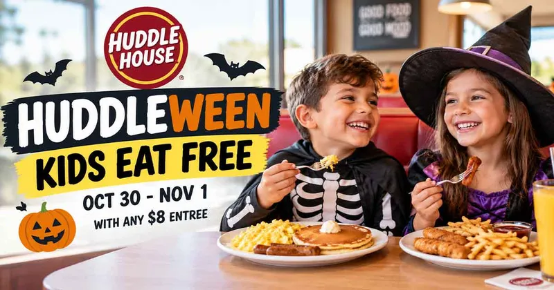 Huddle House Huddleween: Kids Eat Free Oct 30-Nov 1 with Any $8 Entree