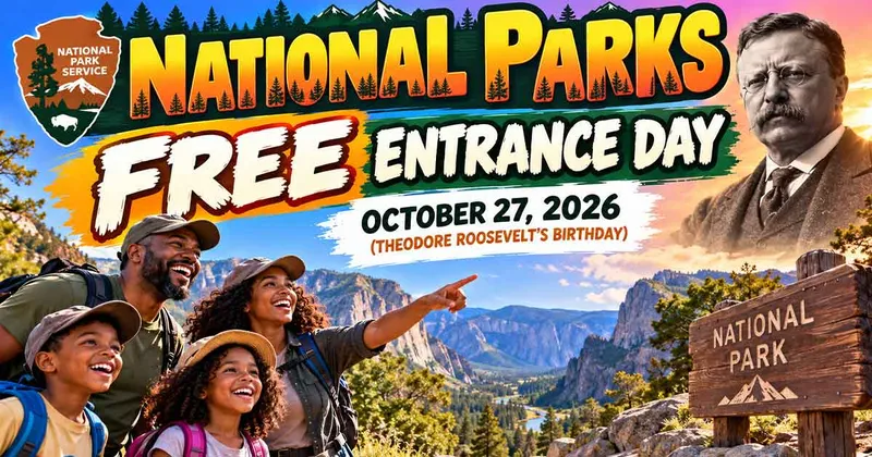 National Parks Free Entrance Day October 27, 2026 (Theodore Roosevelt's Birthday)