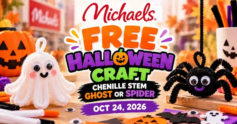 Michaels Free Halloween Craft: Chenille Stem Ghost or Spider (Oct 24, 2026)