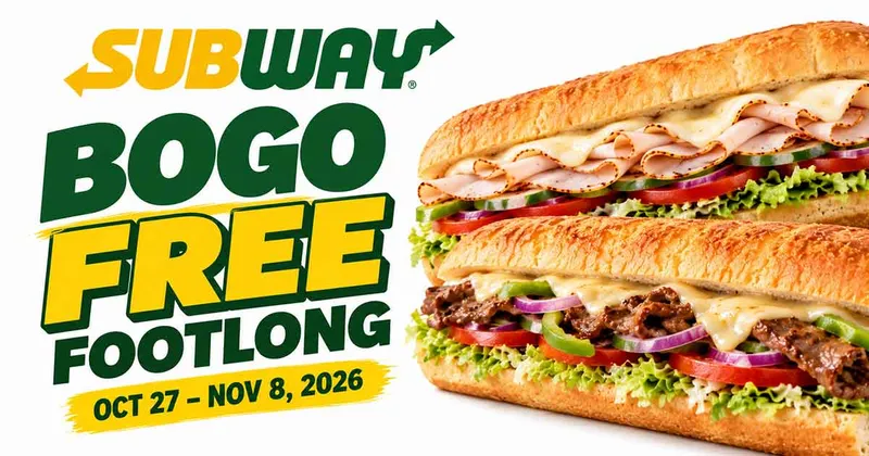 Subway BOGO Free Footlong National Sandwich Day 2026 (Oct 27 – Nov 8)