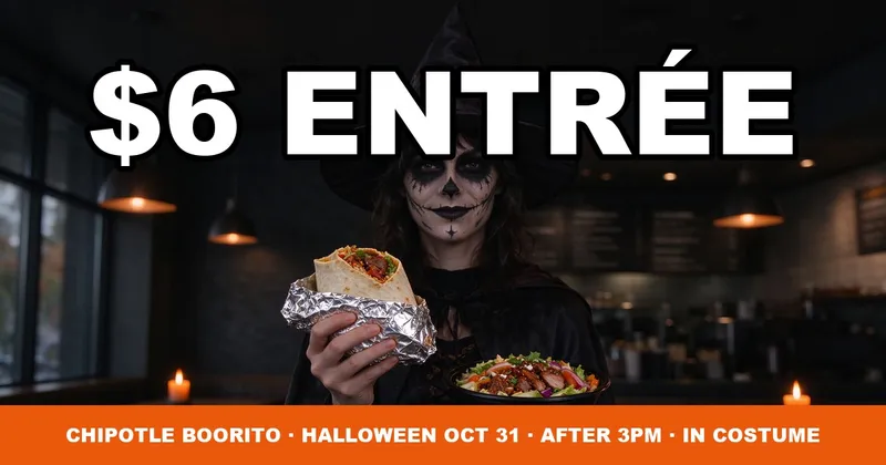 Chipotle Boorito 2026: $6 Halloween Entree on Oct 31 After 3PM