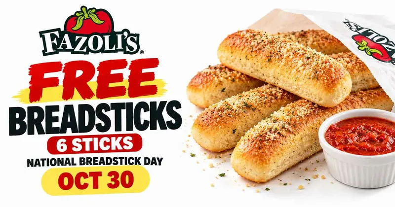 Fazoli's Free Breadsticks 2026: 6 Sticks National Breadstick Day Oct 30