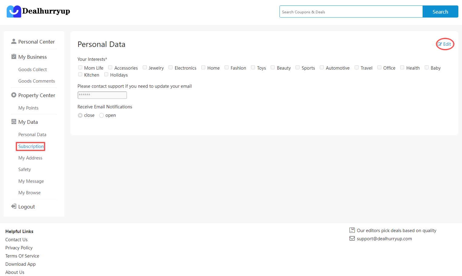 DealHurryUp User Center