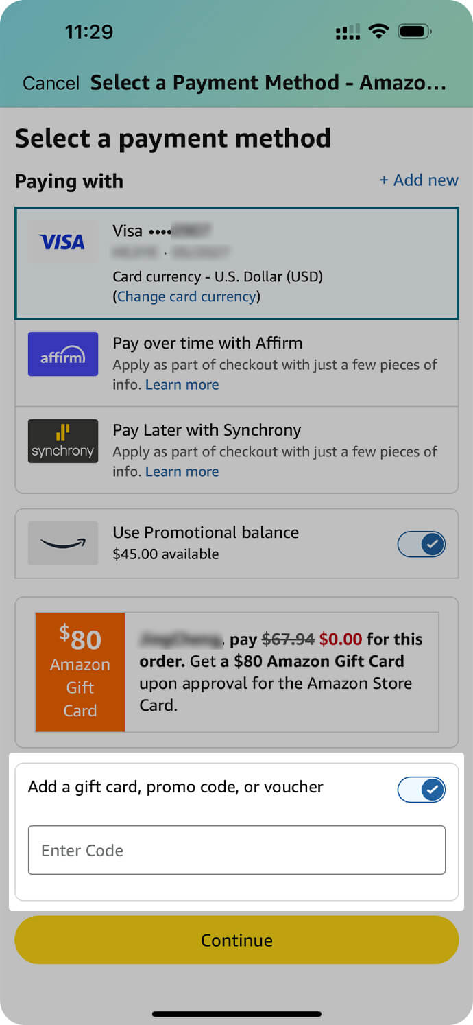 Apply Promo Code
