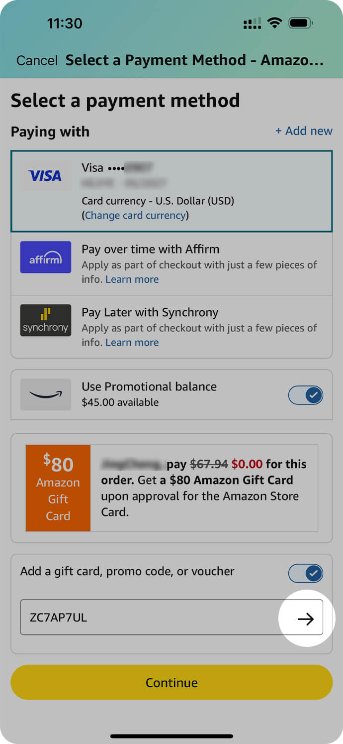 Apply Promo Code