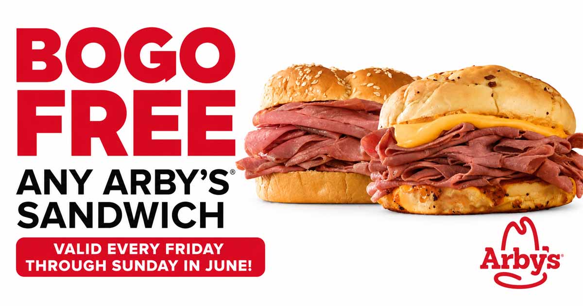 BOGO FREE Any Arby’s Sandwich – Valid Every Friday through Sunday in June!