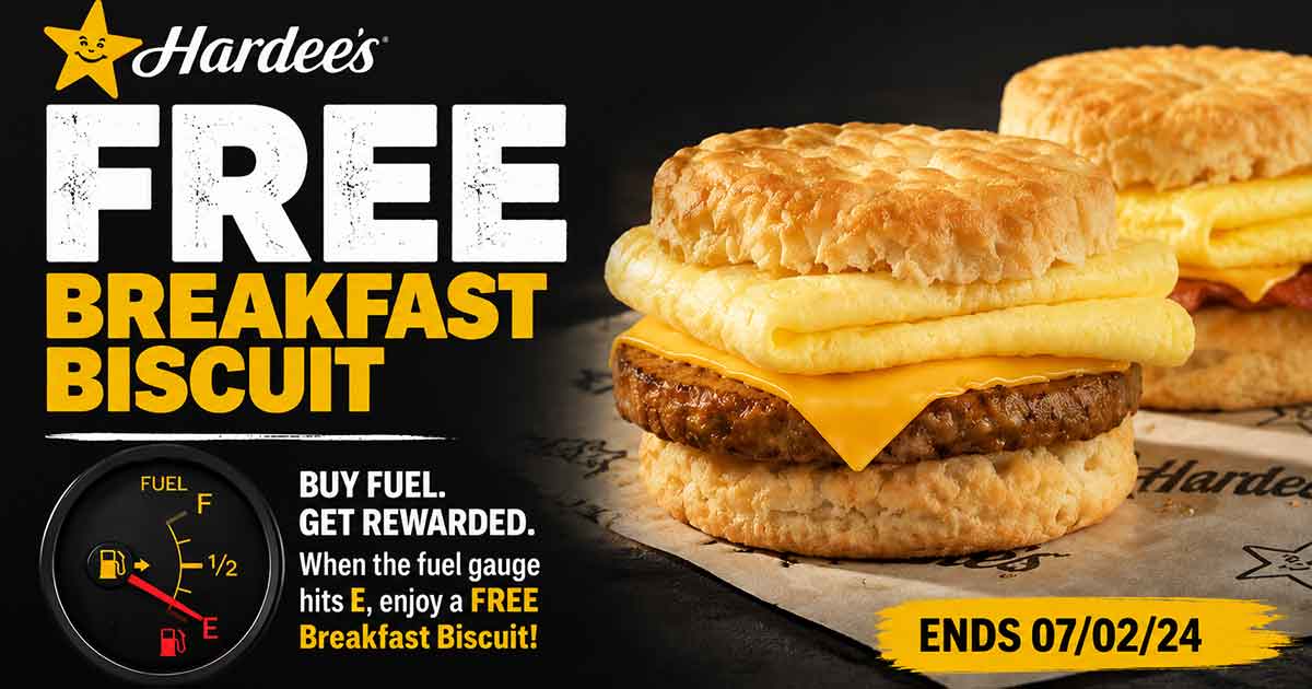 Hardee’s Free Breakfast Biscuit (Gas Gauge Promo, ends 07/02)