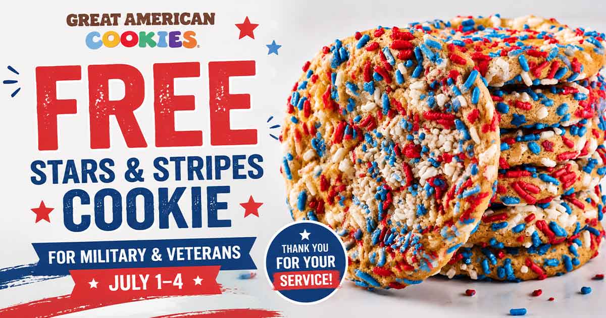 Great American Cookies: Free Stars & Stripes Cookie for Military & Veterans (July 1–4)