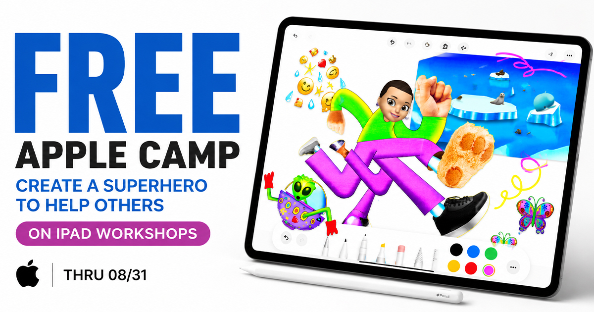 FREE Apple Camp: Create a Superhero to Help Others on iPad Workshops (thru 08/31)