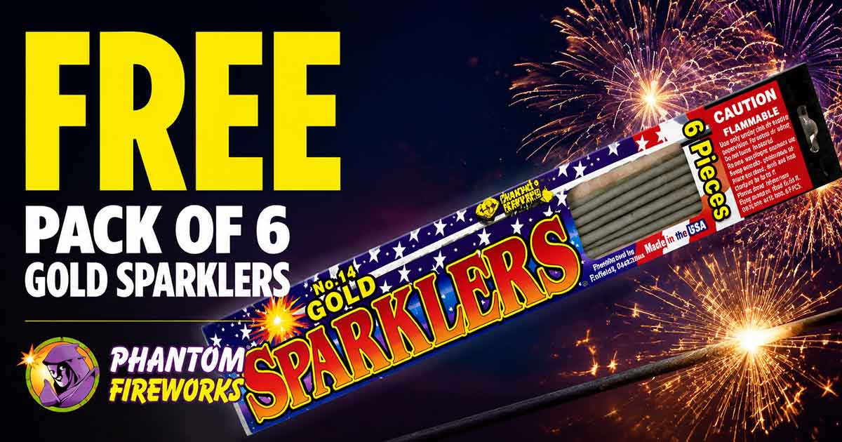 FREE Pack of 6 Gold Sparklers at Phantom Fireworks