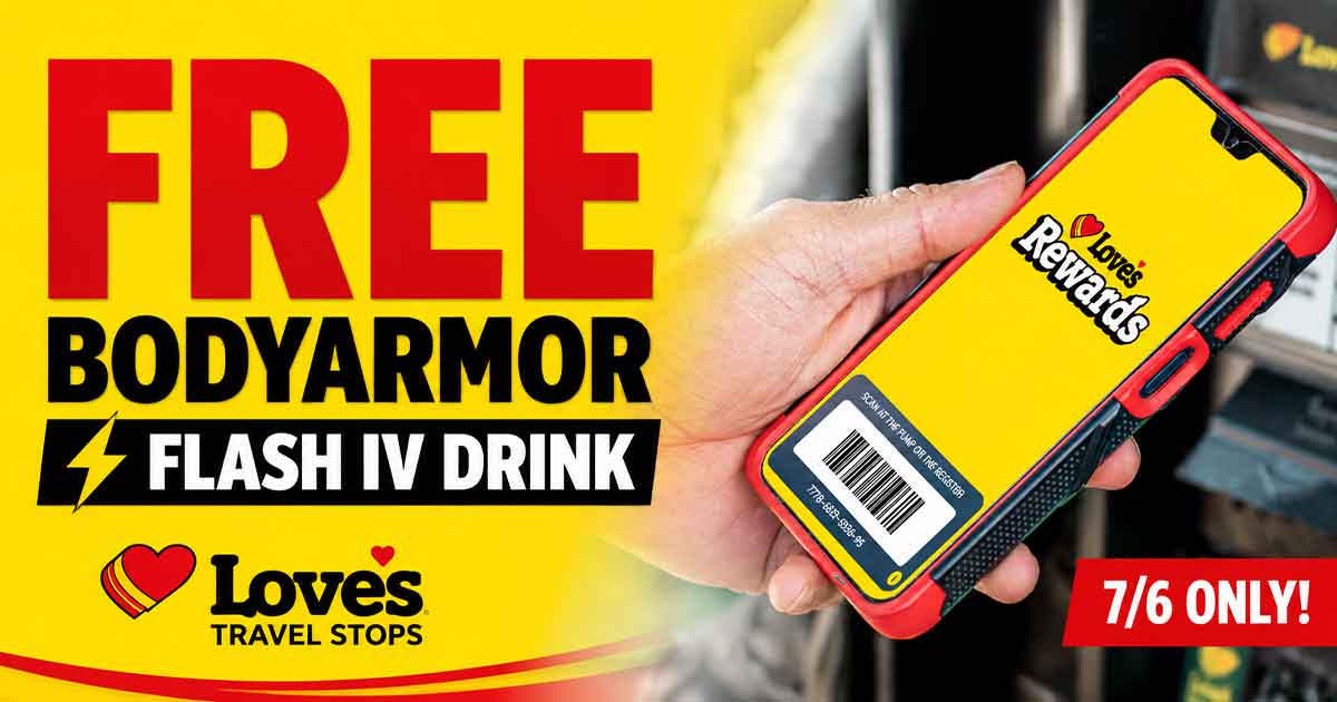 FREE BodyArmor Flash IV Drink at Love's Travel Stops (7/6)