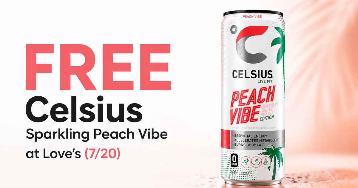 FREE Celsius Sparkling Peach Vibe at Love's (7/20)