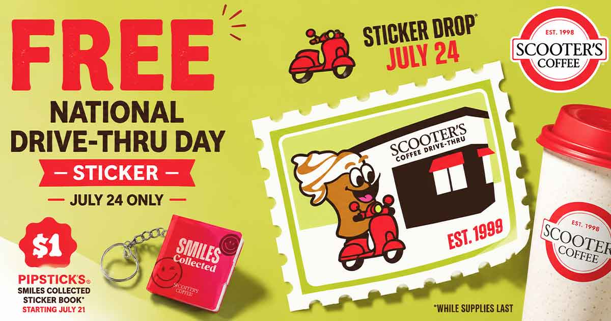 FREE National Drive-Thru Day Sticker at Scooter's Coffee (7/24)
