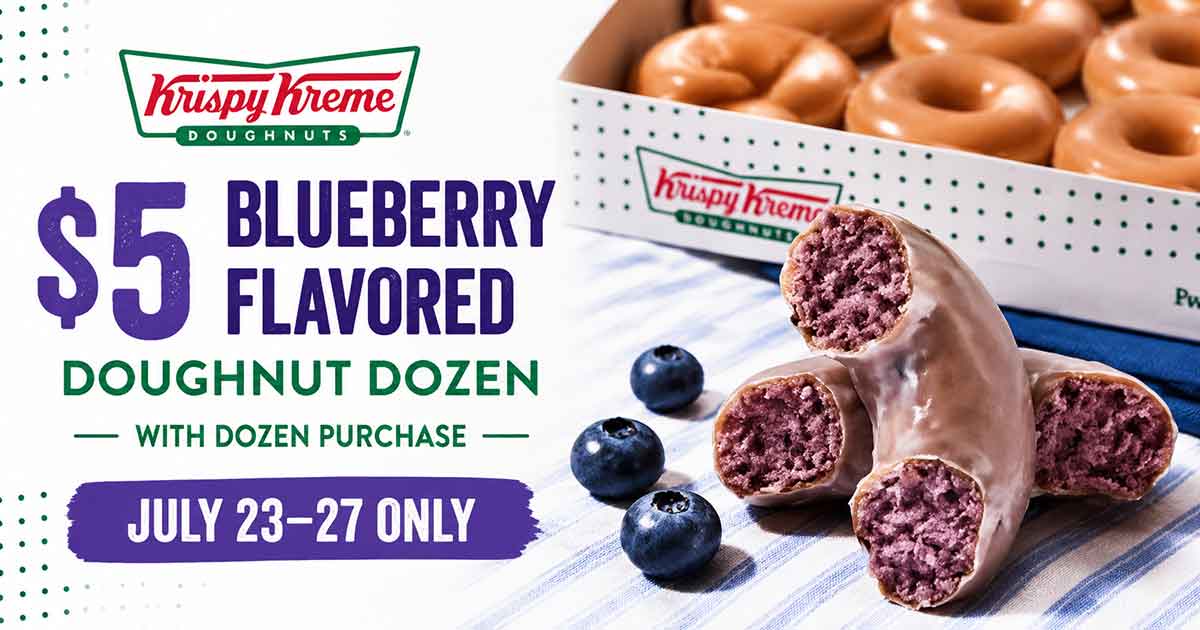$5 Blueberry Flavored Doughnut Dozen with Dozen Purchase at Krispy Kreme (7/23–7/27)