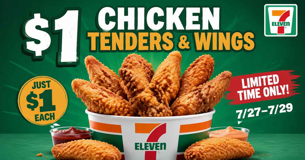 $1 Chicken Tenders & Wings at 7-Eleven (7/27–7/29)