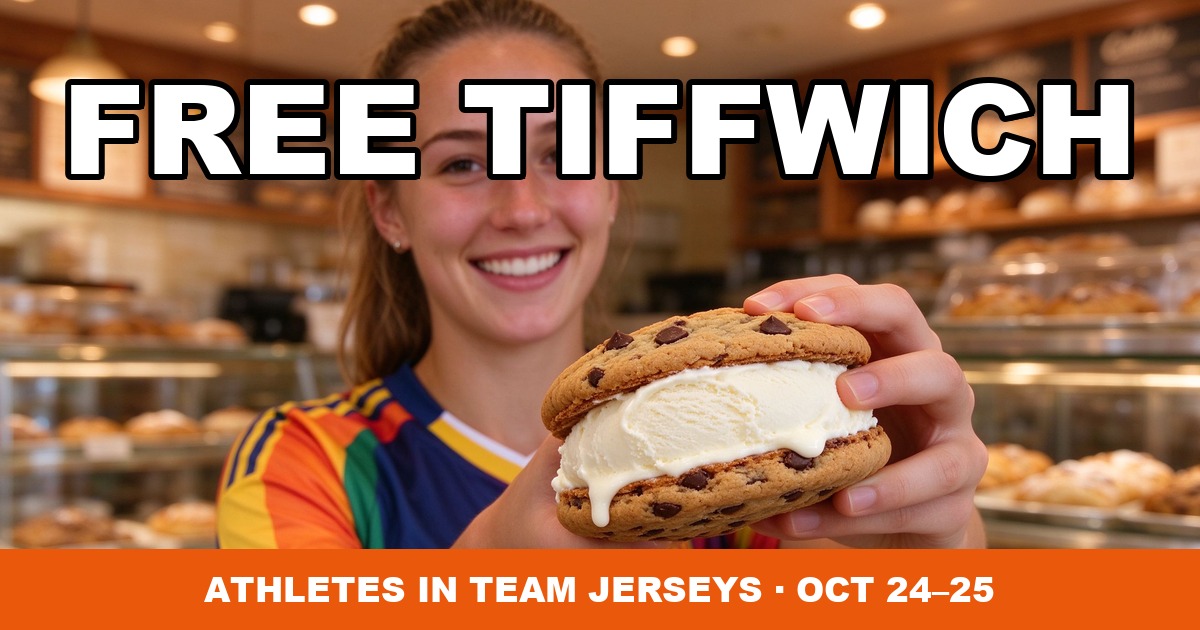 Tiff's Treats free Tiffwich ice cream sandwich for young athletes October 24-25 2026
