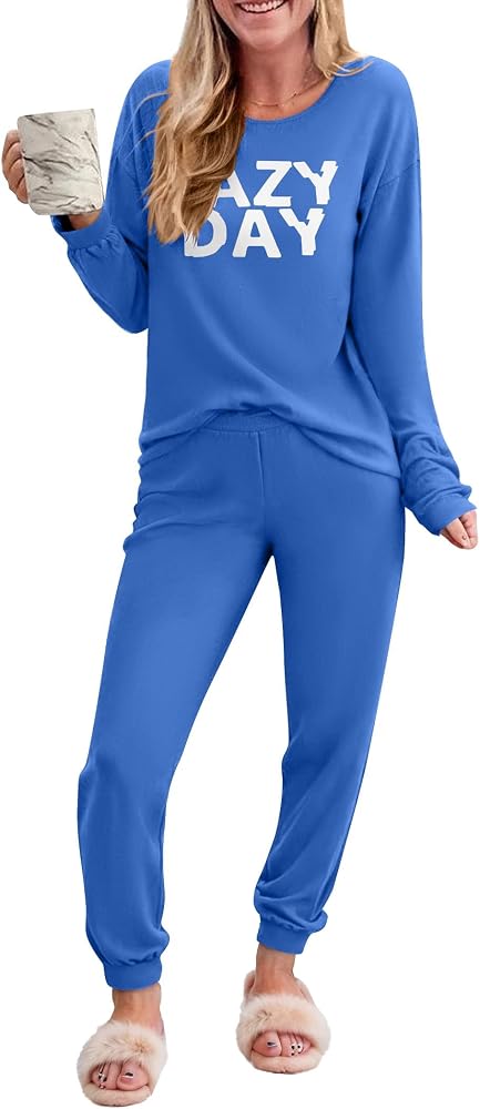 Ekouaer Women's Pajama Sets Long Sleeve Print Pjs Cute Jogger Lounge Sets - image 1
